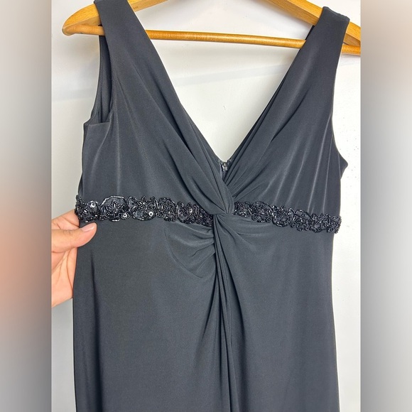 Jones New York VTG Y2K Midi Dress 10 Black Sleeveless V-Neck Beaded Sequins Hoco - Picture 7 of 14